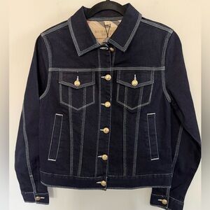 NWT Burberry Women's Dark Blue Denim Jacket with Gold Buttons